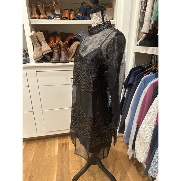 ModCloth Black Fanciful Fette Shift Sequin Overlay Dress Women's Small - Picture 6 of 10